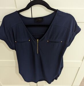 Blue dressy maternity top
